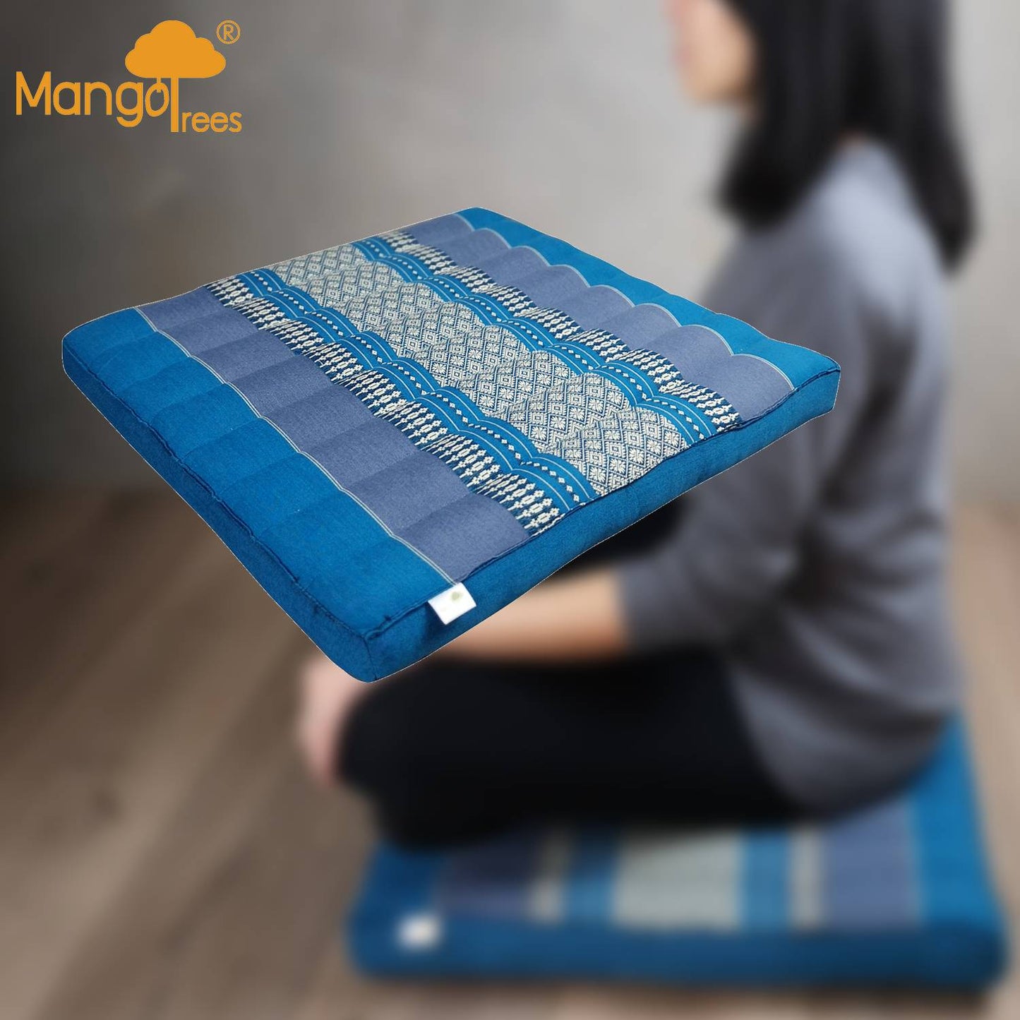 Thai Kapok Meditation Cushion - 50x50cm 100% Handmade Cotton, Organic Kapok Filling, Blue