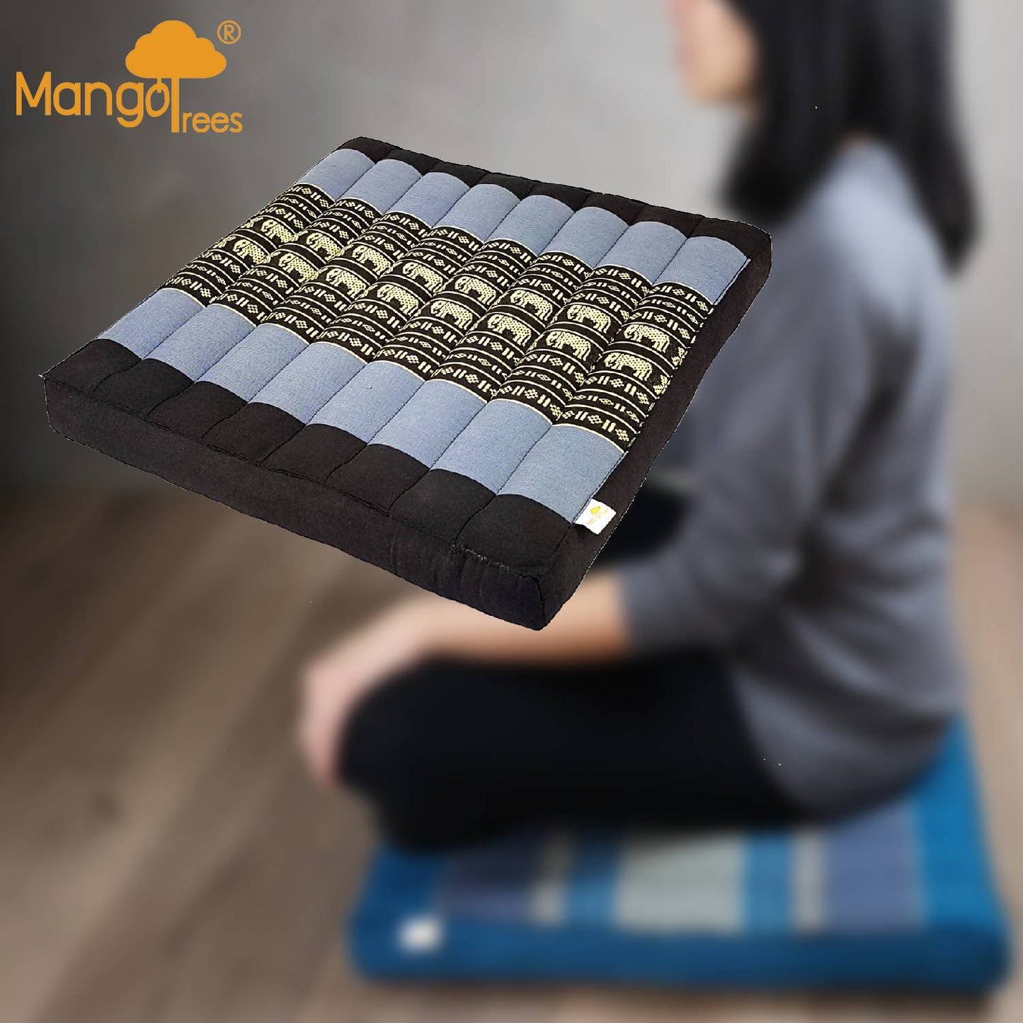 Thai Kapok Meditation Cushion - 50x50cm 100% Handmade Cotton, Organic Kapok Filling, BlueEle
