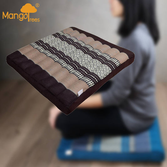 Thai Kapok Meditation Cushion 50x50cm 100% Handmade Cotton, Organic Kapok Filling, Brown