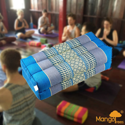 Thai Triangle Pillow Yoga Block Meditation Cushion - V574-TTPYOGAB-BLUE, Handmade Cotton, Organic Kapok, Firm & Durable