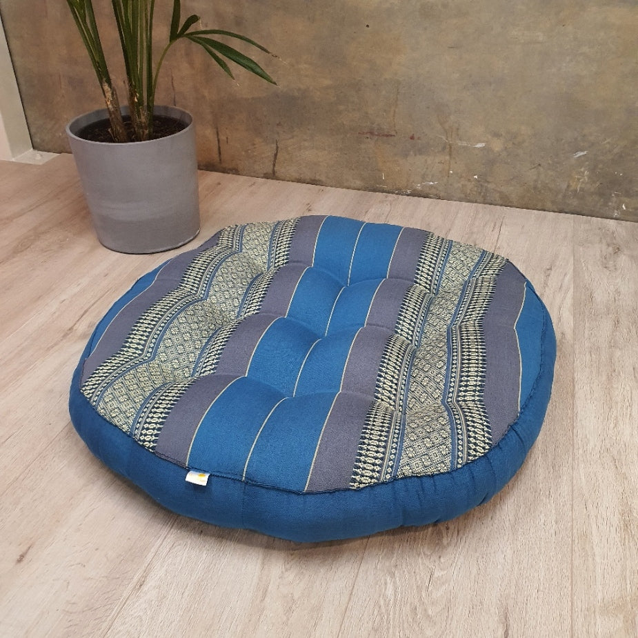 Jumbo Zafu Meditation Cushion 75cm Blue - Handmade Thai Cotton, Natural Kapok Filling