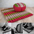 Thai Meditation Cushion Set - Zafu & Zabuton, 100% Organic Kapok, Red & Green, Foldable, V574-TTPZAFUSETREDGR