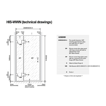 100x80cm Corner Frameless Shower Screen with Chrome Channel and Brass Hinges, Round Handle