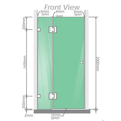 100x80cm Corner Frameless Shower Screen with Chrome Channel and Brass Hinges, Round Handle