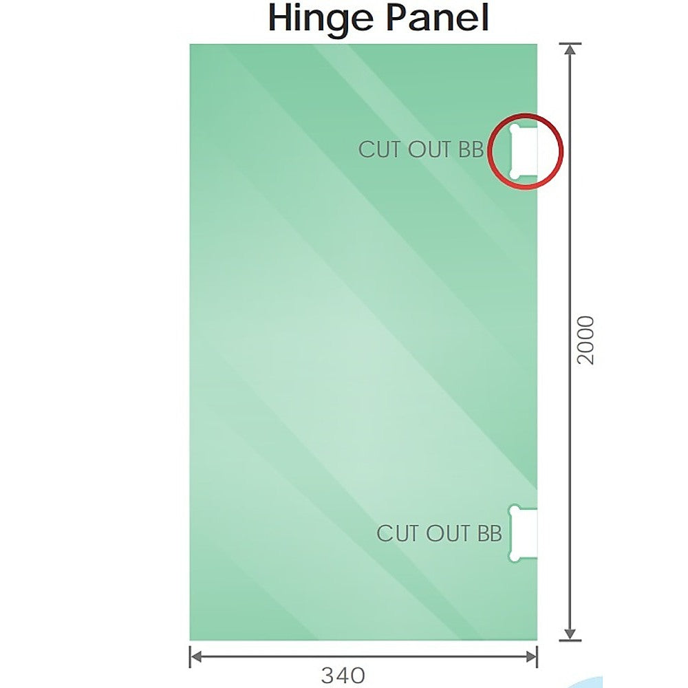 100x80cm Corner Frameless Shower Screen with Chrome Channel and Brass Hinges, Round Handle