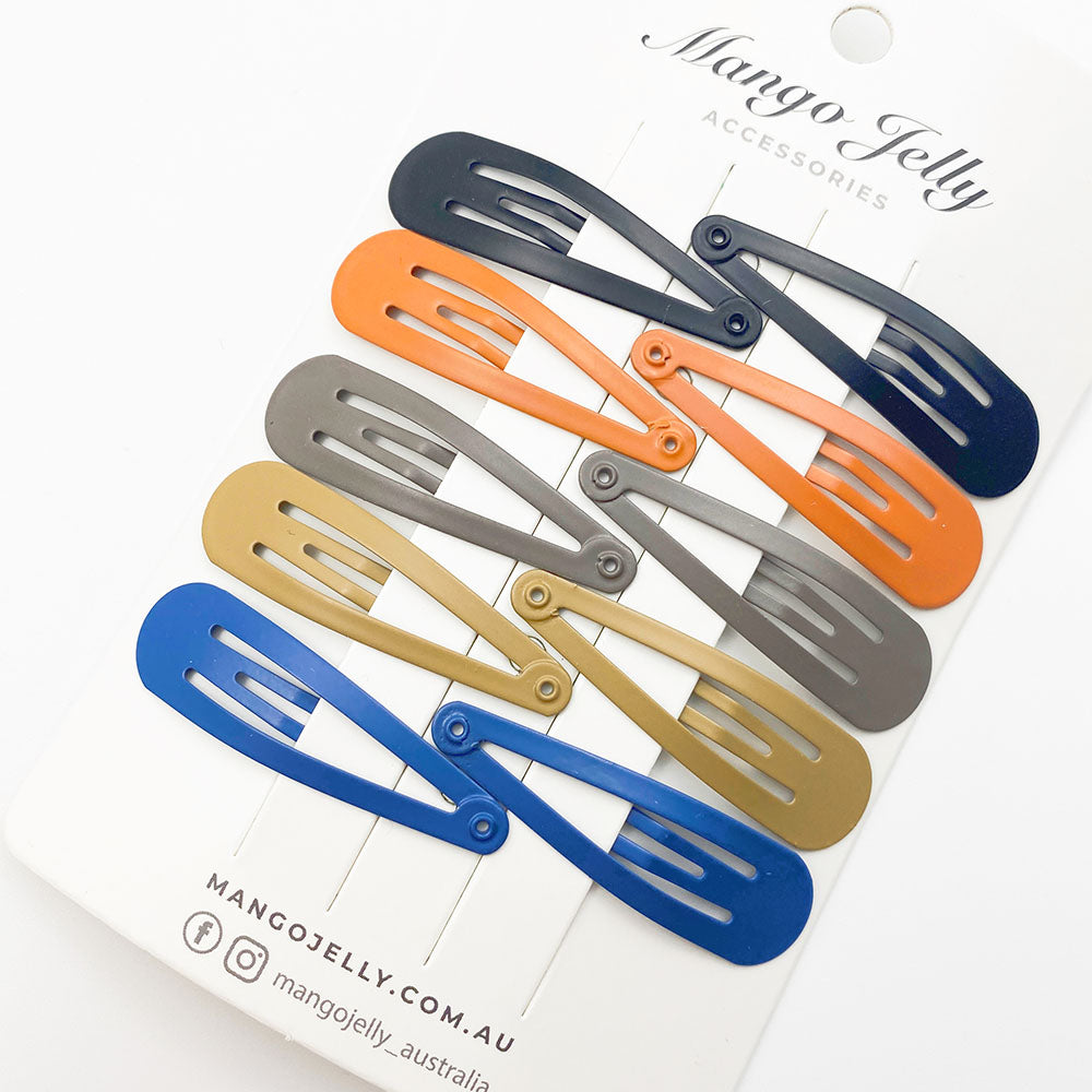 MANGO JELLY Snap Hair Clips 5cm - 10 Piece Solid Colors, Non-Slip, Matte Finish, Multi-Pack Options