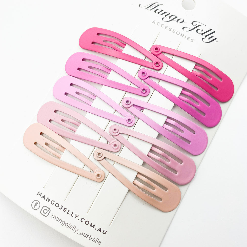 MANGO JELLY Snap Hair Clips 5cm - 10 Piece Set, Matte Finish, Non-Slip, Pink, 6 Pack