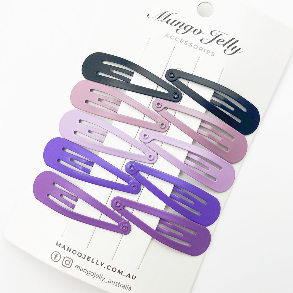 MANGO JELLY Snap Hair Clips 5cm - 10 Piece Solid Colors, Non-Slip, Matte Finish, Purple - Six Pack