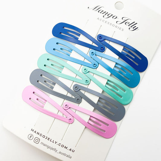 MANGO JELLY Snap Hair Clips 5cm - 10 Pieces, Non-Slip, Matte Finish, Twin Pack, Turquoise