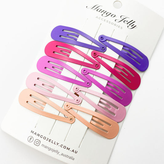 MANGO JELLY Snap Hair Clips 5cm - 10 Piece Pack, Solid Colors, Non-Slip, All Ages