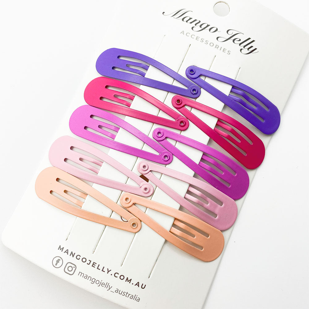 MANGO JELLY Snap Hair Clips 5cm - 10 Piece Set, Non-Slip, Matte Finish, Violet, Three Pack