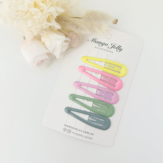 MANGO JELLY Butter Cream Hair Clips - Candy Classic - 5 Snap Clips Pack, Non-Slip, 10 Colors