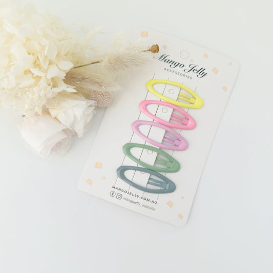 MANGO JELLY Butter Cream Hair Clips - Candy Oval - 5 Snap Clips Pack, 10 Colors, Non-Slip, All Ages