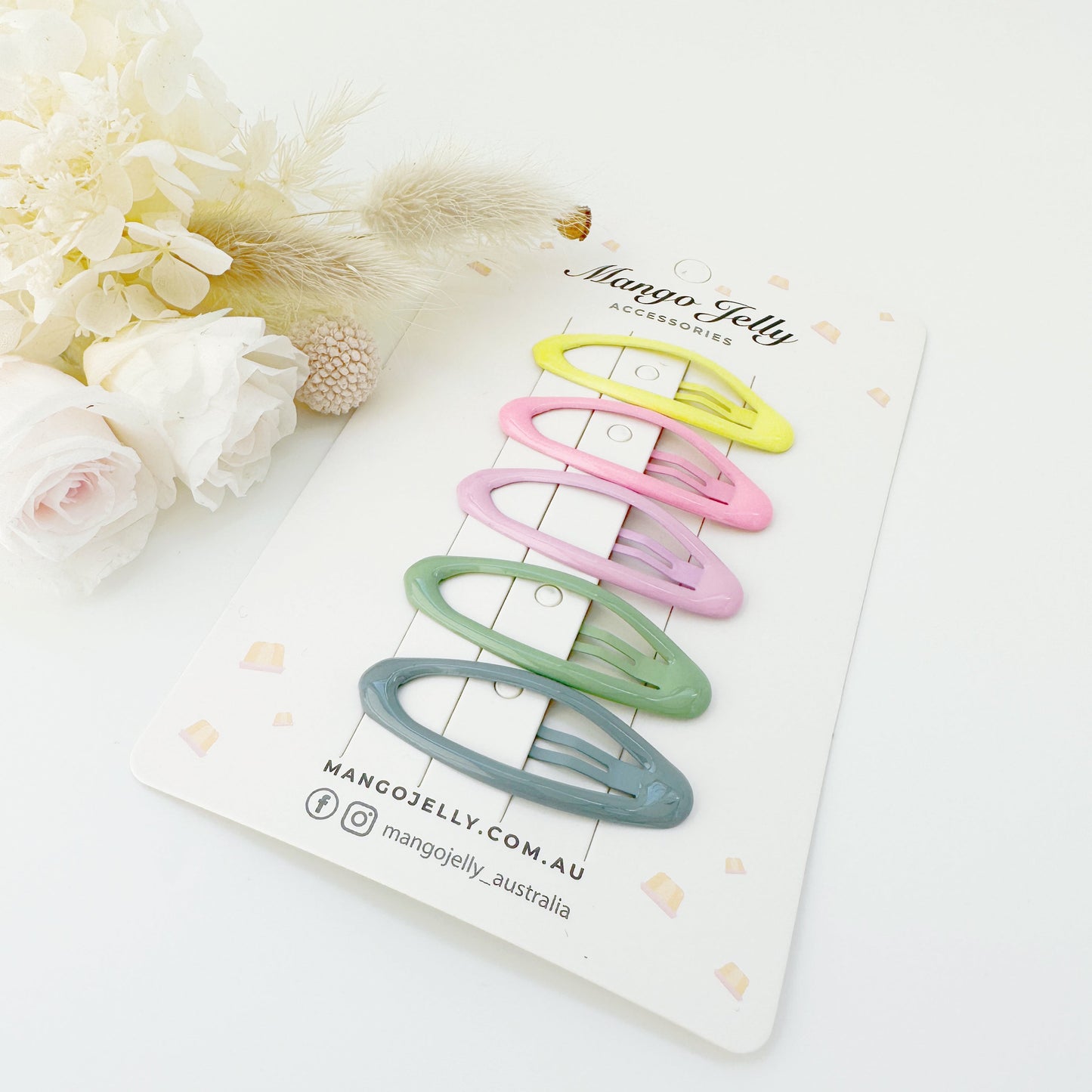 MANGO JELLY Butter Cream Hair Clips - Candy Oval - 5 Snap Clips Pack, 10 Colors, Non-Slip, All Ages