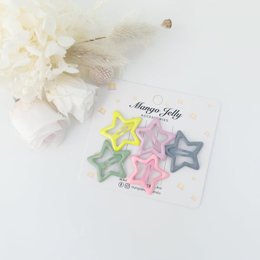 MANGO JELLY Butter Cream Hair Clips - Candy Stars, 5 Snap Clips, Non-Slip, 10 Colors