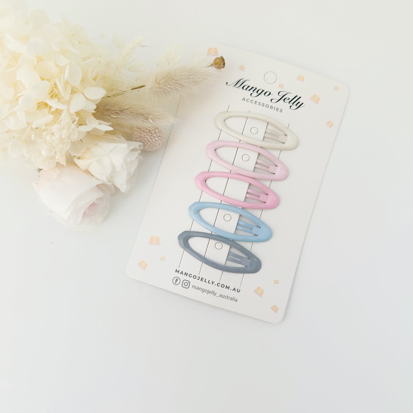 MANGO JELLY Butter Cream Hair Clips - Ice Cream Oval - 5 Snap Clips Pack, Non-Slip, 10 Colors, 6 Shapes