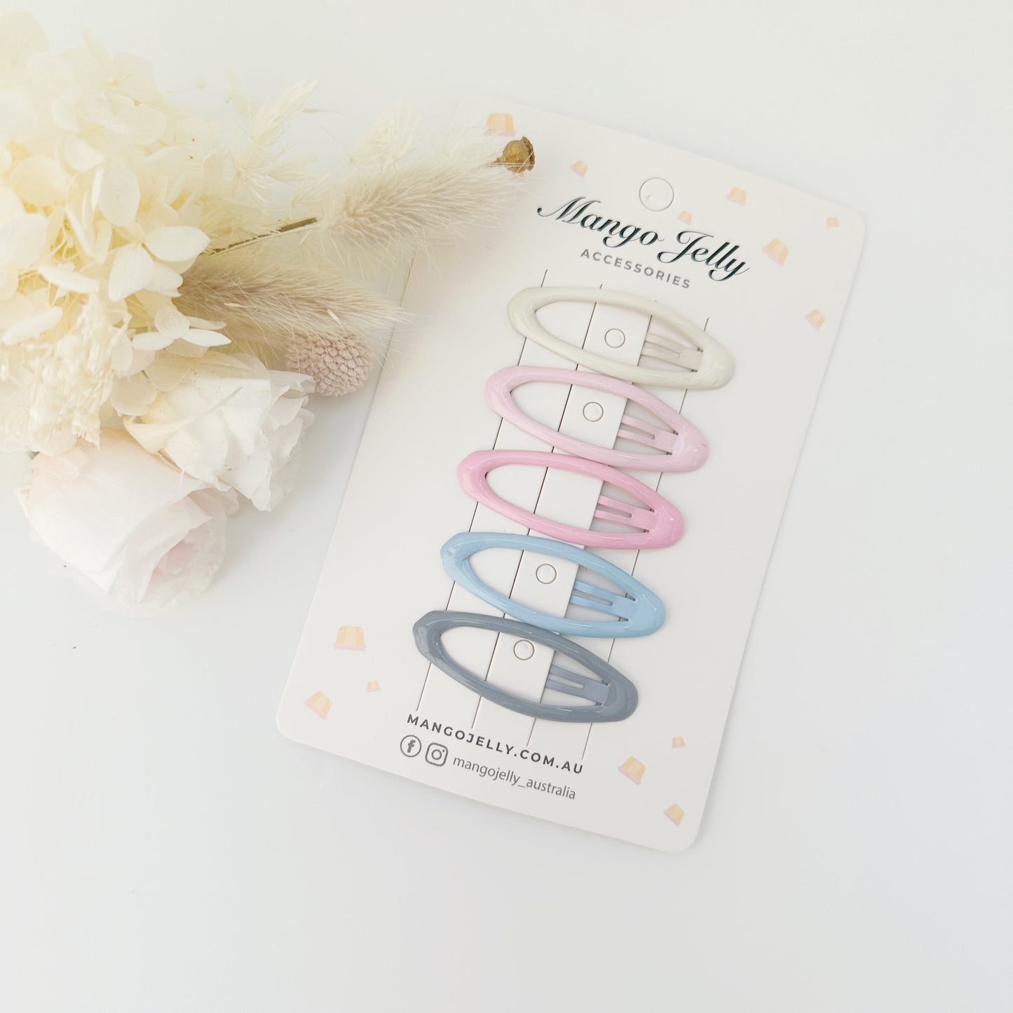 MANGO JELLY Butter Cream Hair Clips - Ice Cream Oval Twin Pack, 5 Snap Clips, 10 Colors, Non-Slip Design