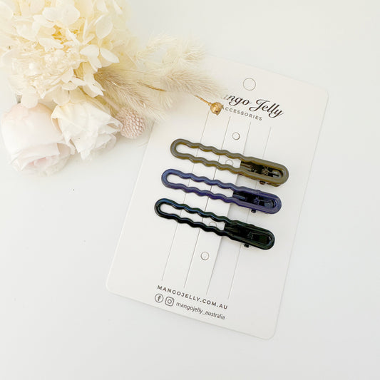 MANGO JELLY Gloss Glaze Wavy Hair Clips - 3 Pack, 6cm, Non-Slip, 15 Colors Available