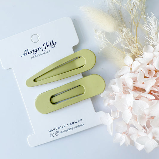 MANGO JELLY Large Pastel Coated Hair Clips - Avocado, 2 Pack, Non-Slip, 6cm, 2 Shapes