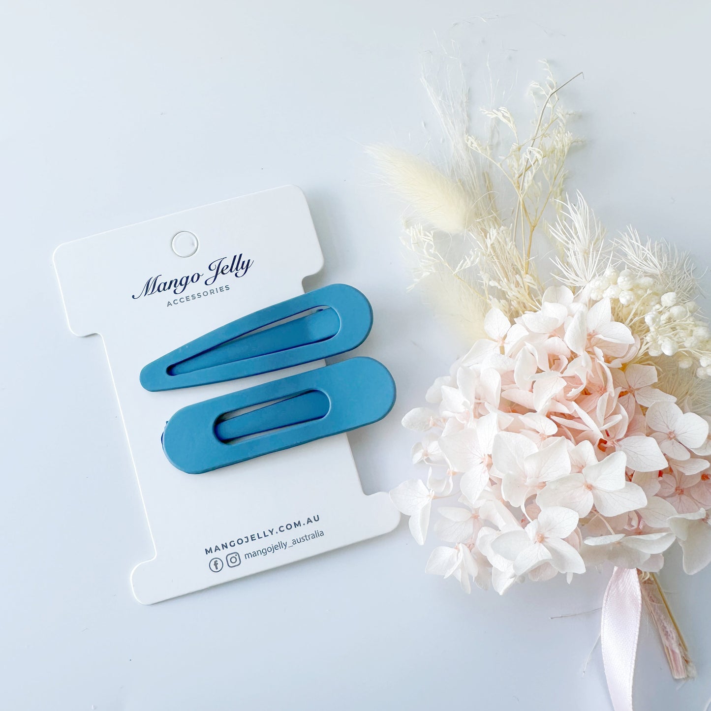 MANGO JELLY Large Pastel Coated Hair Clips - 6cm, Non-Slip, Twin Pack, Blue