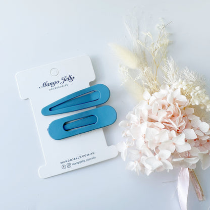 MANGO JELLY Large Pastel Coated Hair Clips - 6cm, Non-Slip, Twin Pack, Blue