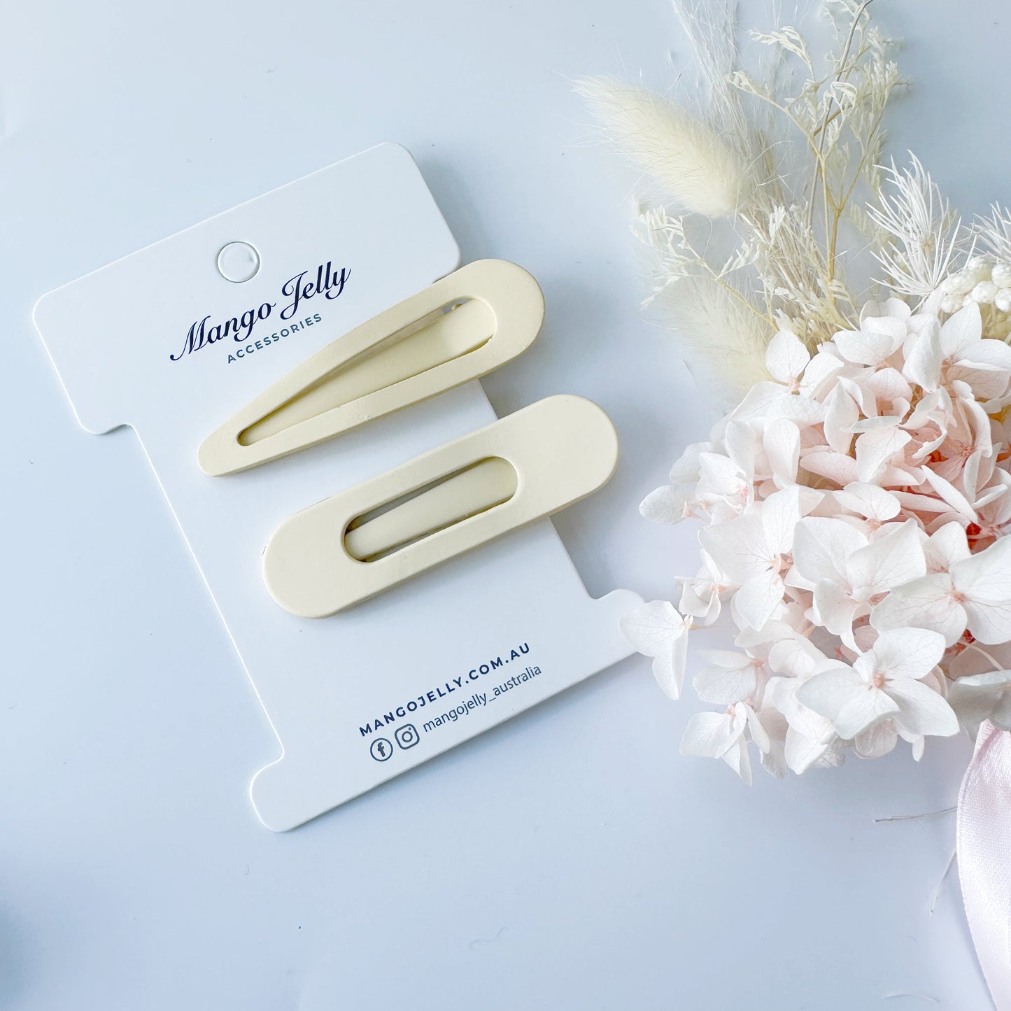 MANGO JELLY Large Pastel Coated Hair Clips - Cream, Non-Slip, 6cm, Twin Pack