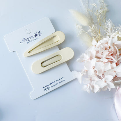 MANGO JELLY Large Pastel Coated Hair Clips - Cream, Non-Slip, 6cm, Twin Pack