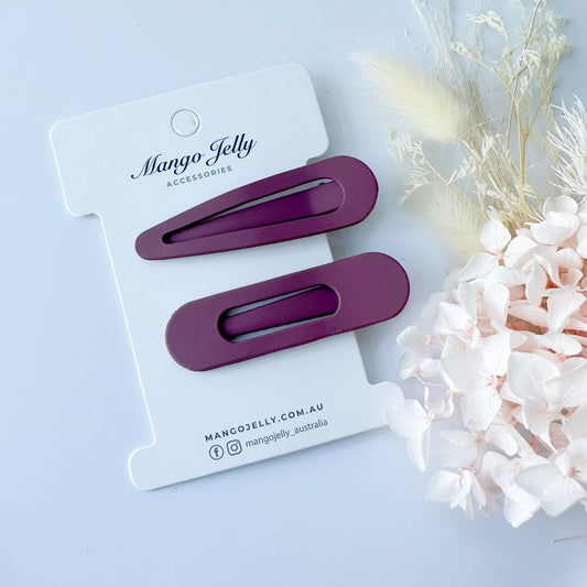 MANGO JELLY Pastel Coated Hair Clips, 2-Pack, 6cm, Non-Slip, Deep Purple