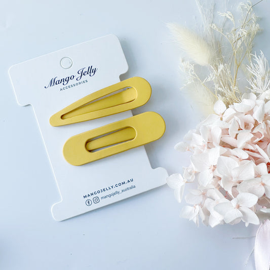 MANGO JELLY Large Pastel Coated Hair Clips - Mustard, 6cm, Non-Slip, 2 Pack