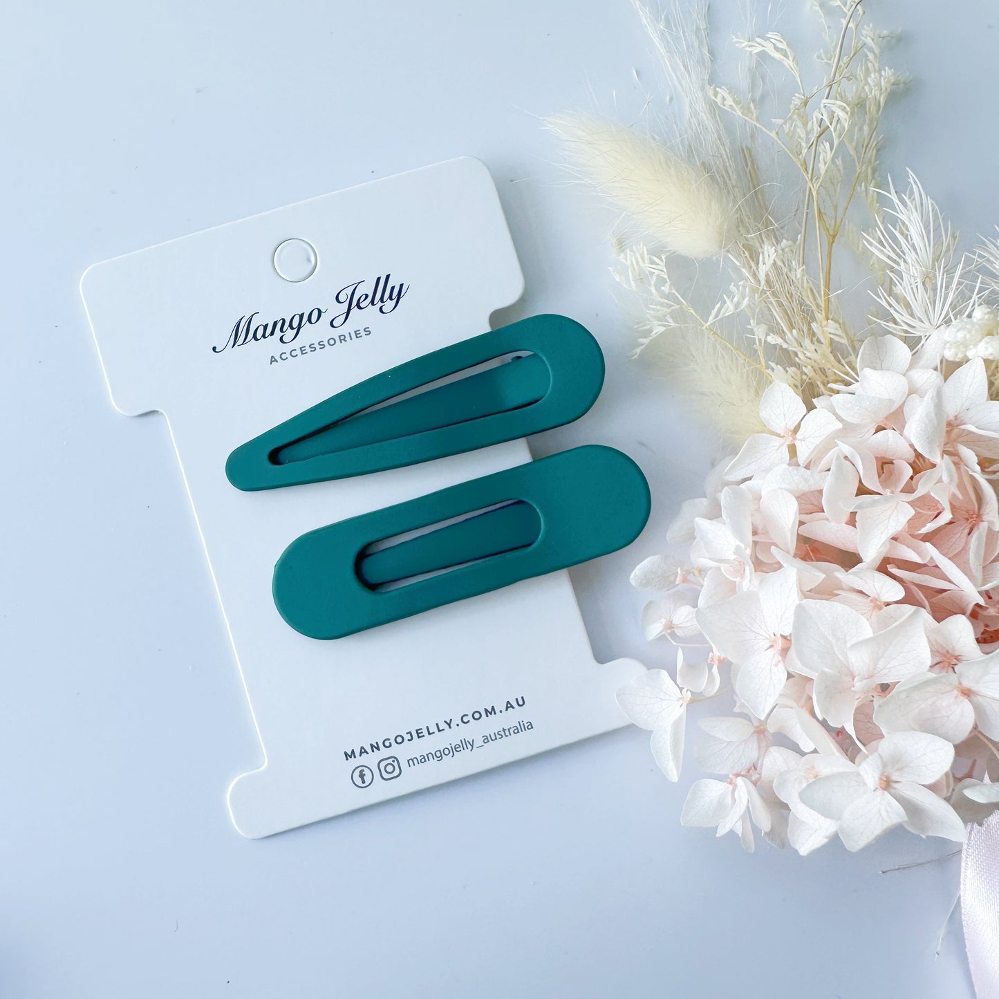 MANGO JELLY Large Pastel Coated Hair Clips - Teal Twin Pack, 6cm, Non-Slip, 2 Shapes