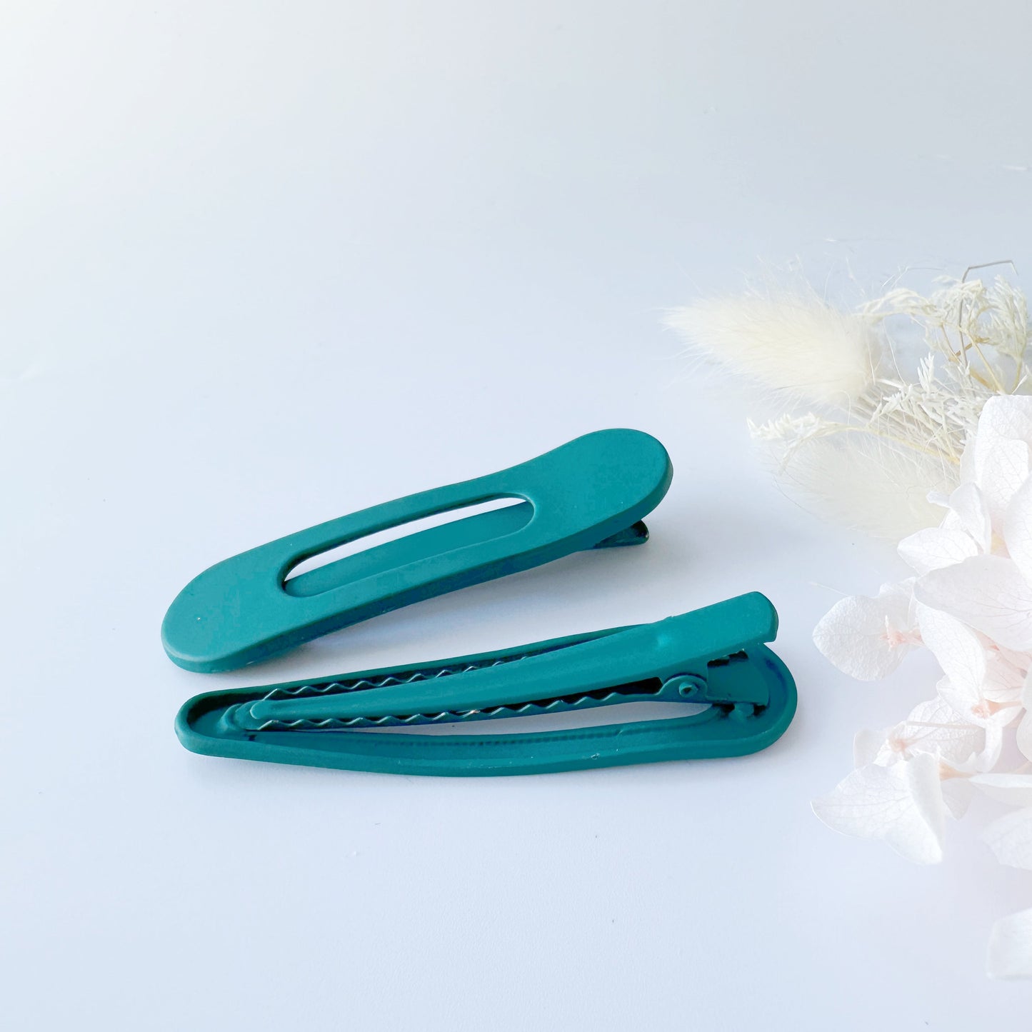 MANGO JELLY Large Pastel Coated Hair Clips - Teal Twin Pack, 6cm, Non-Slip, 2 Shapes