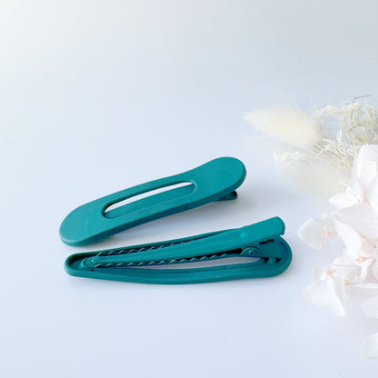 MANGO JELLY Large Pastel Coated Hair Clips - Teal Twin Pack, 6cm, Non-Slip, 2 Shapes