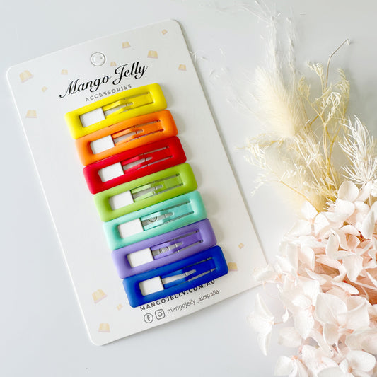 MANGO JELLY Rainbow Hair Clips Collection - 7 Snap Clips, Bright Pastel Colors, Non-Slip, All Ages