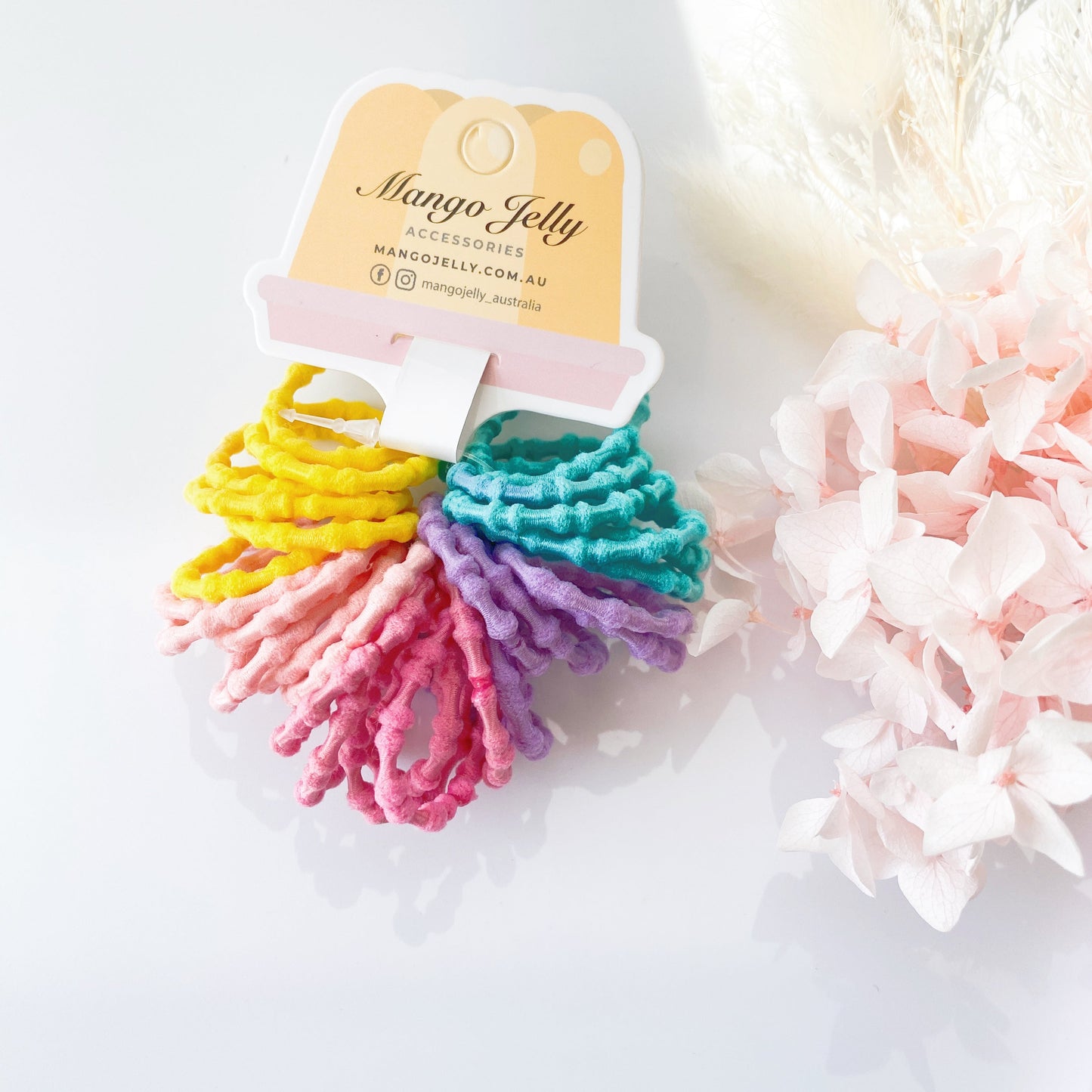 MANGO JELLY Kids Hair Ties 3cm - Bamboo Candy, 30pcs, Mixed Candy Colour, Six Pack