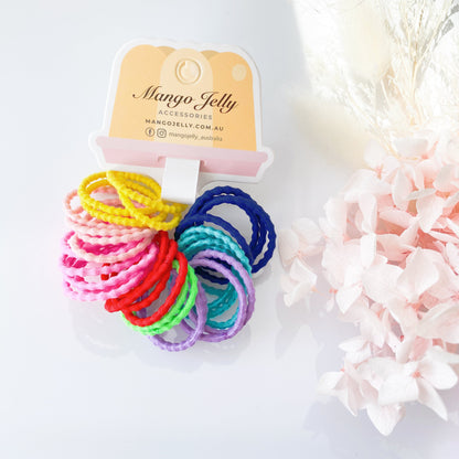 MANGO JELLY Kids Hair Ties 3cm - Bubbly Mixed, 30 Pieces, Nylon Texture, Six Pack