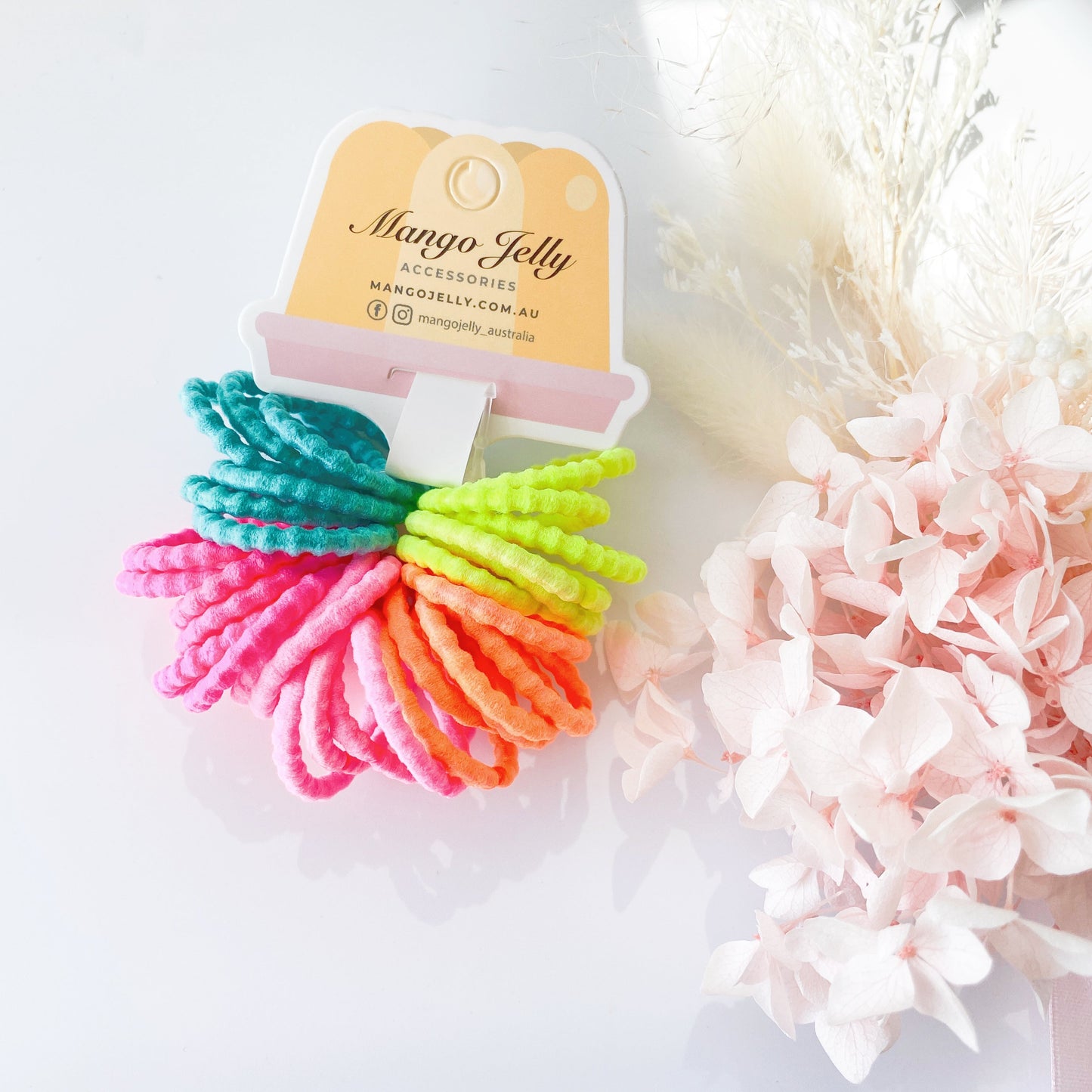 MANGO JELLY Kids Hair Ties 3cm - Bubbly Neon Thick - 30 Pieces, Mixed Neon Colors, All Ages