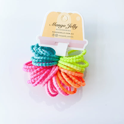 MANGO JELLY Kids Hair Ties 3cm - Bubbly Neon Thick - 30 Pieces, Mixed Neon Colors, All Ages