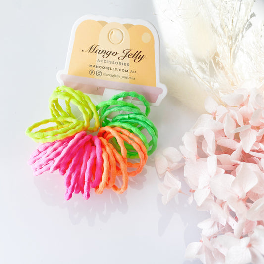 MANGO JELLY Kids Hair Ties (3cm) - Silky Pop Neon - One Pack - Auzzistore