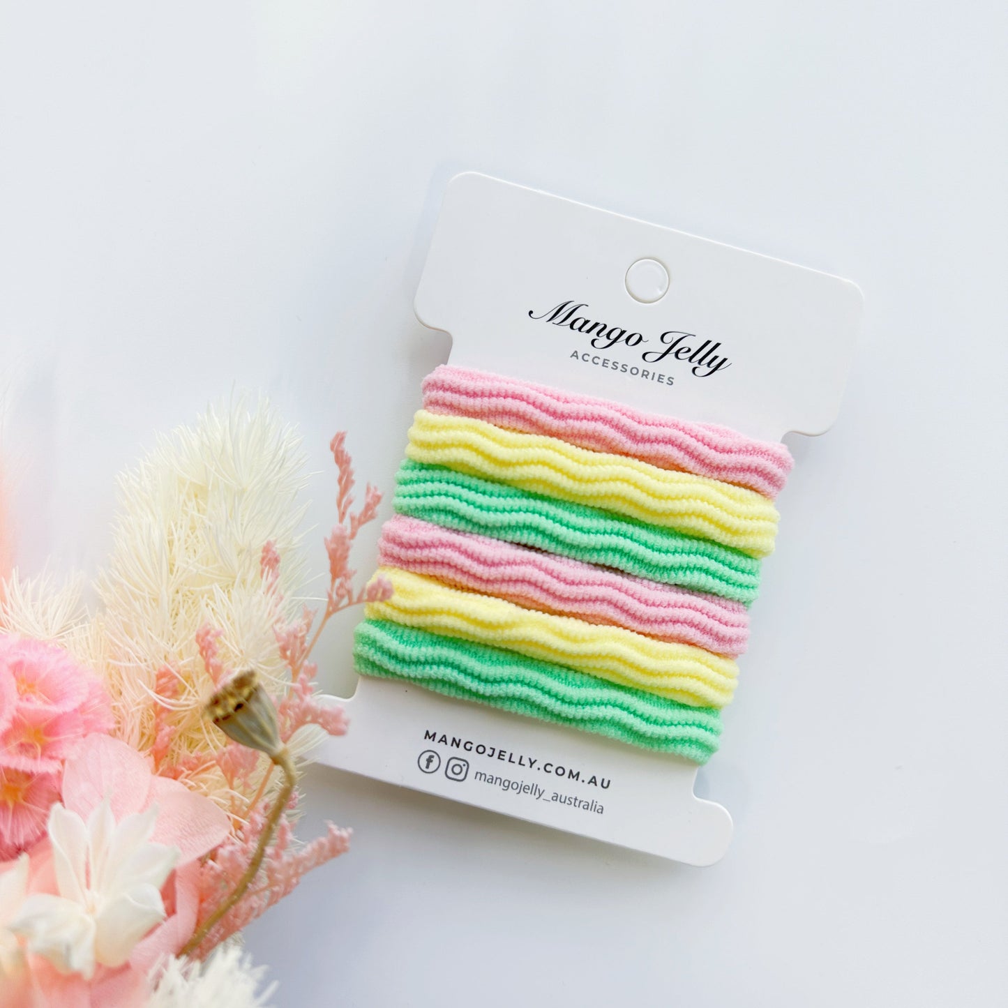 MANGO JELLY Metal Free Wavy Hair Ties 4cm, Mixed Colours, 6-Pack, Super Stretchy