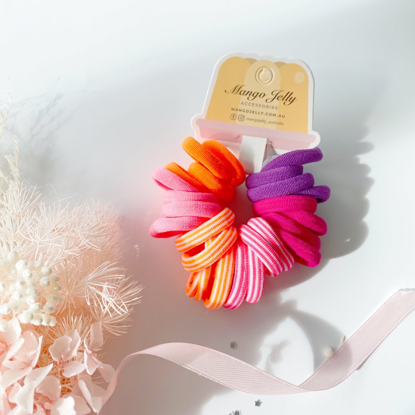 MANGO JELLY Metal Free Hair Ties 3cm 24P Candy - Mixed Colours, Super Soft, Stretchy, All Ages