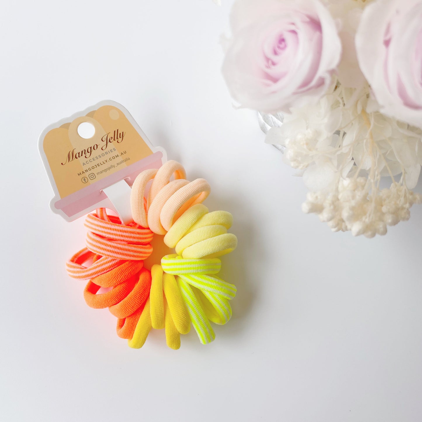 MANGO JELLY Metal Free Hair Ties 3cm Citrus 24P - Three Pack, Mixed Colours, Super Soft
