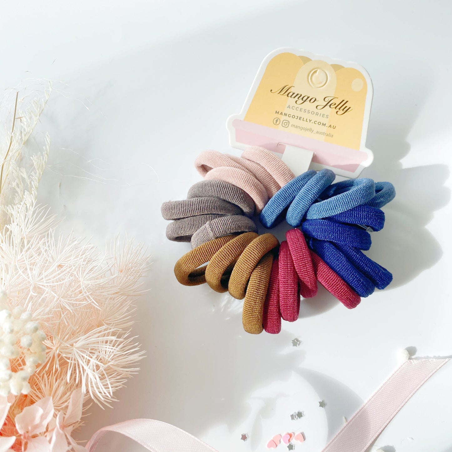 MANGO JELLY Metal Free Hair Ties 3cm 24P Earth Tone - Super Soft & Stretchy, Mixed Colours, Three Pack