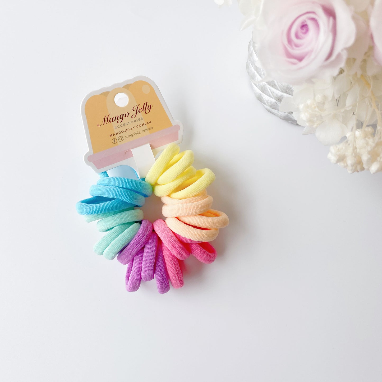 MANGO JELLY Metal Free Hair Ties 3cm 24P Classic Pastel - Six Pack, Super Soft & Stretchy