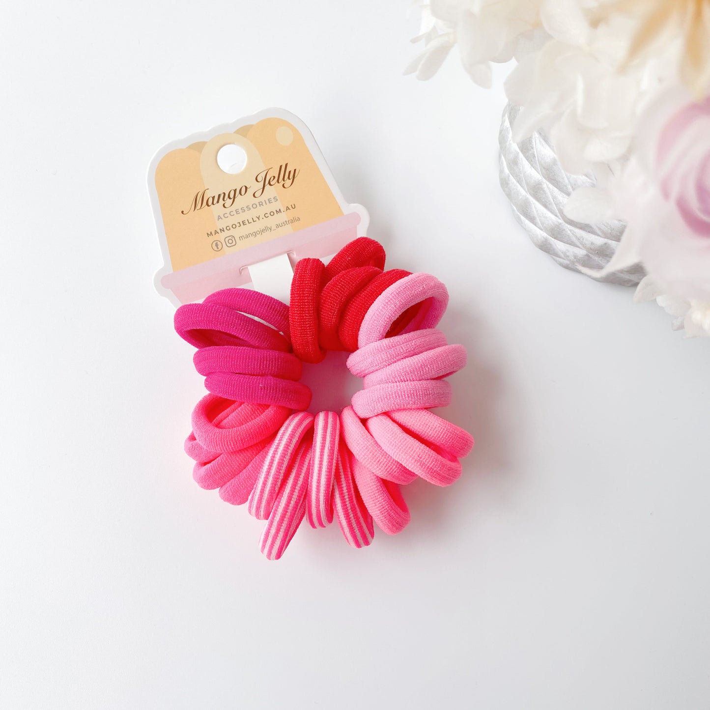 MANGO JELLY Metal Free Hair Ties 3cm Just Pink 24P Six Pack - Super Soft & Stretchy