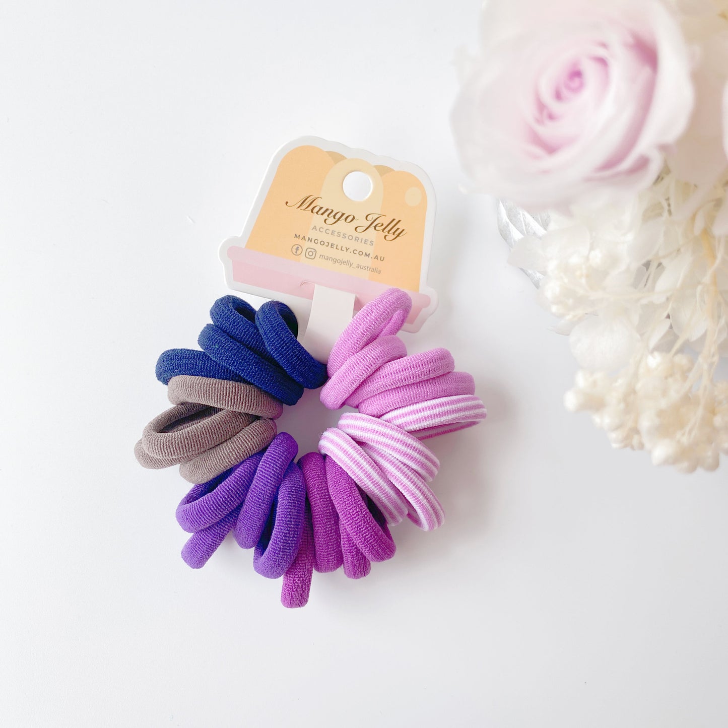 MANGO JELLY Metal Free Hair Ties 3cm 24P Magic Purple - Three Pack