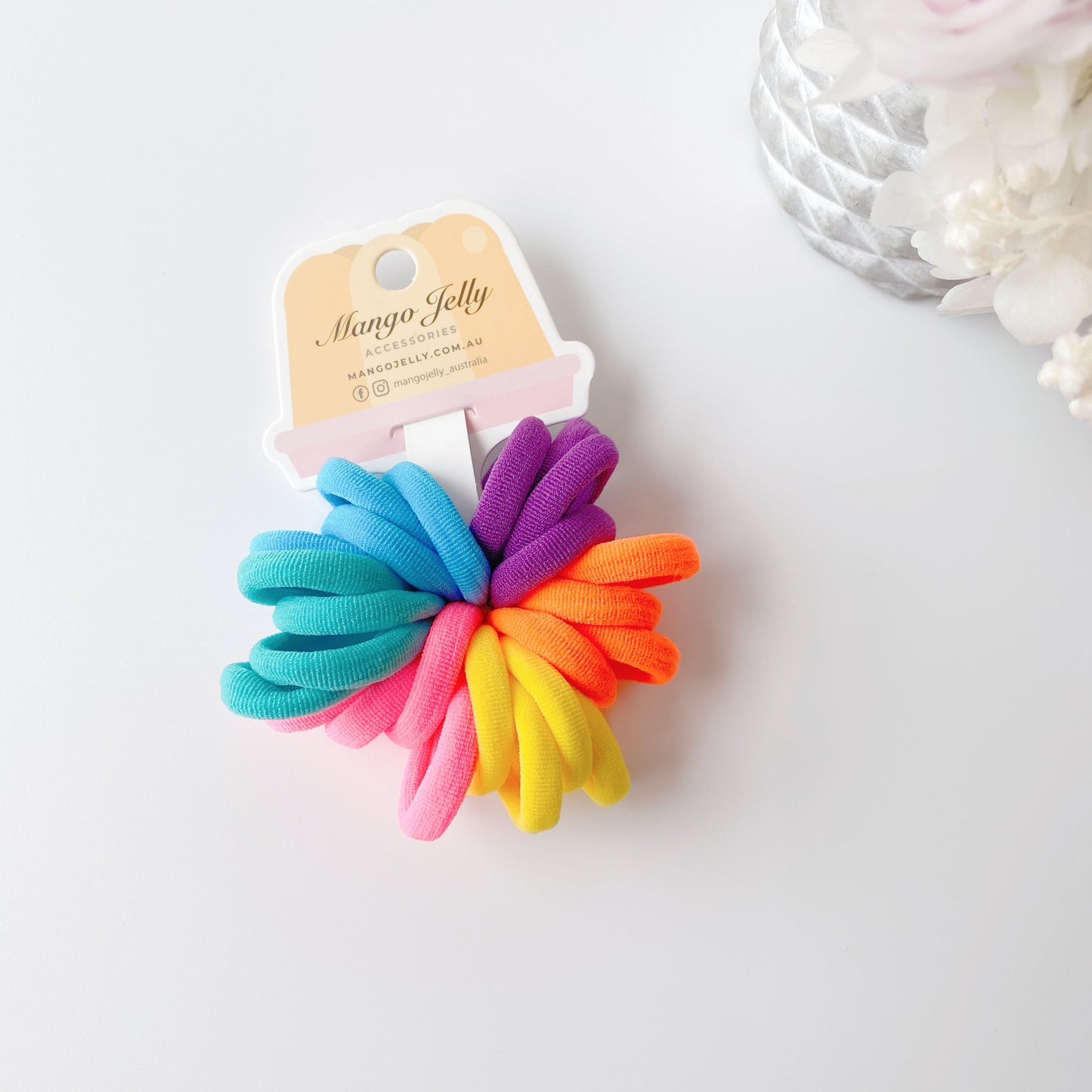 MANGO JELLY Metal Free Hair Ties 24P (3cm) - Mixed Colours, Super Soft & Stretchy, Colour Wheel