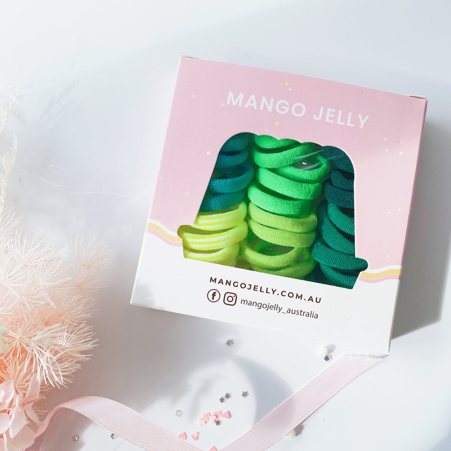 MANGO JELLY Metal Free Hair Ties 36P Green - Super Soft, Stretchy, Mixed Colours, 3cm, Twin Pack