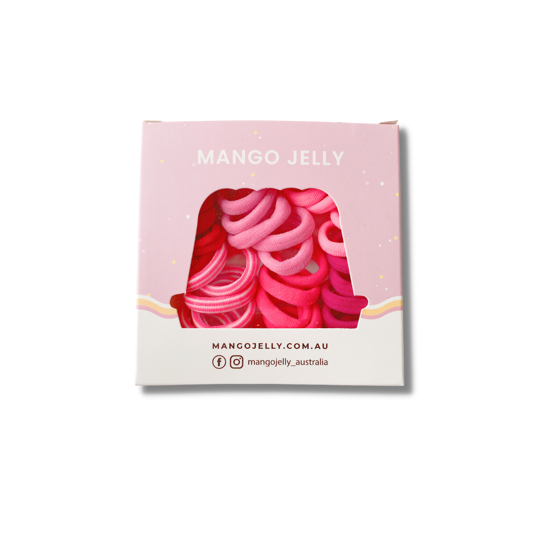 MANGO JELLY Metal Free Hair Ties 36P - Just Pink, 3cm, Super Soft, Mixed Colours, Six Pack