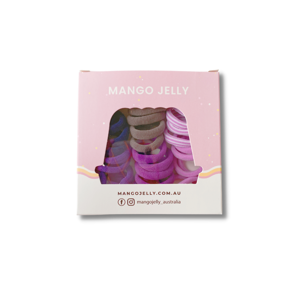 MANGO JELLY Metal Free Hair Ties 36P - Magic Purple, 3cm, Super Soft & Stretchy, Mixed Colours