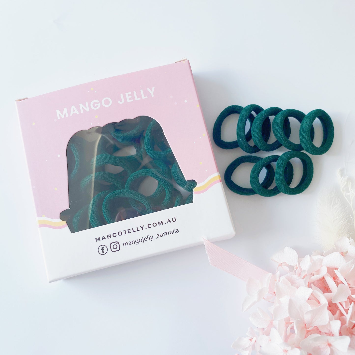 MANGO JELLY Metal Free Hair Ties 36P Bottle Green 3cm School Colours - Six Pack